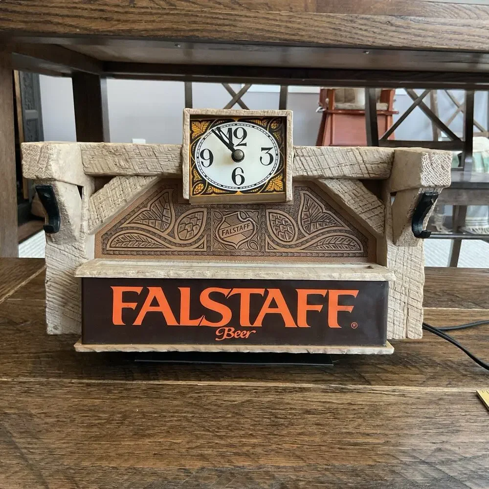 Rare Vintage Falstaff Lighted Beer Sign / Clock in Working Condition